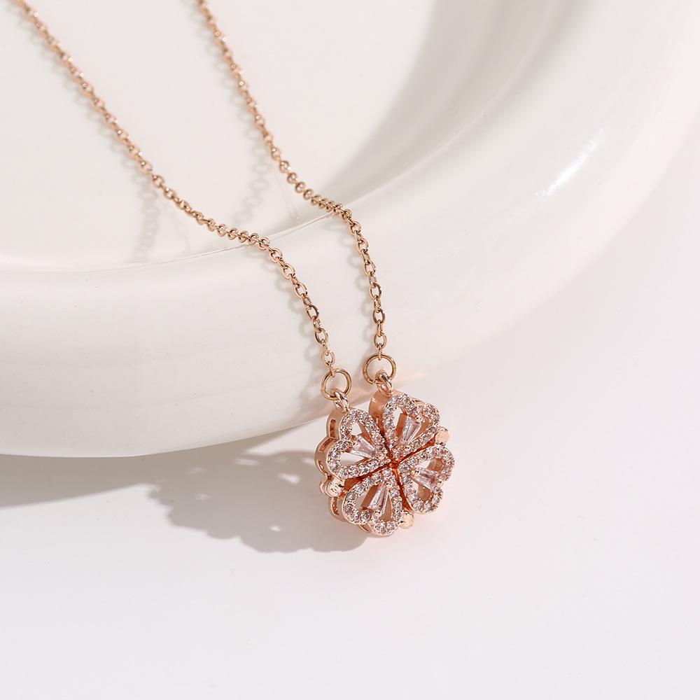 Elegant Gold-Plated Chinese-Style Four-Leaf Clover Necklace with Imitation Hetian Jade Pendant for Women