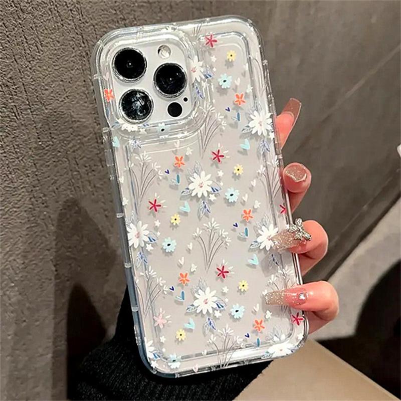 Korean Cute Flower Soft Phone Case For iPhone 16 14 13 11 15 Pro Max 12 Mini XS XR X 8 7 Plus SE  13Pro Transparent Cover
