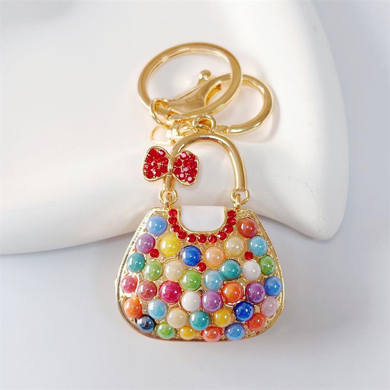 Cute Keychains for Women Rhinestone Pearls Bags Shape Key Chains Jewelry for Car Women's Bags Decoration Bag Charm
