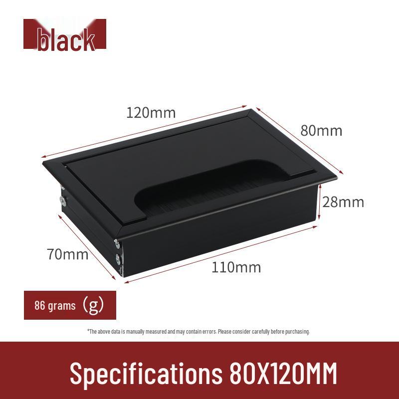 Caja de Gestión de Cables de Aleación de Aluminio Negra - Tapa de Paso de Cables para Escritorio