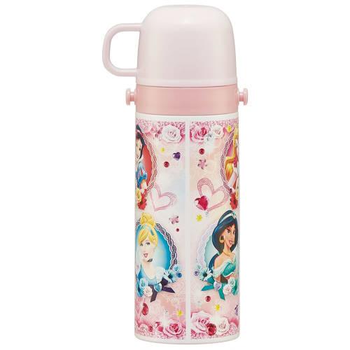 Skater Children's Water Bottle, 2-Way, 470ml (Direct Drinking) or 430ml (Cup Drinking), Disney Princess Design, 24-inch, Girls, Stainless Steel, Insul