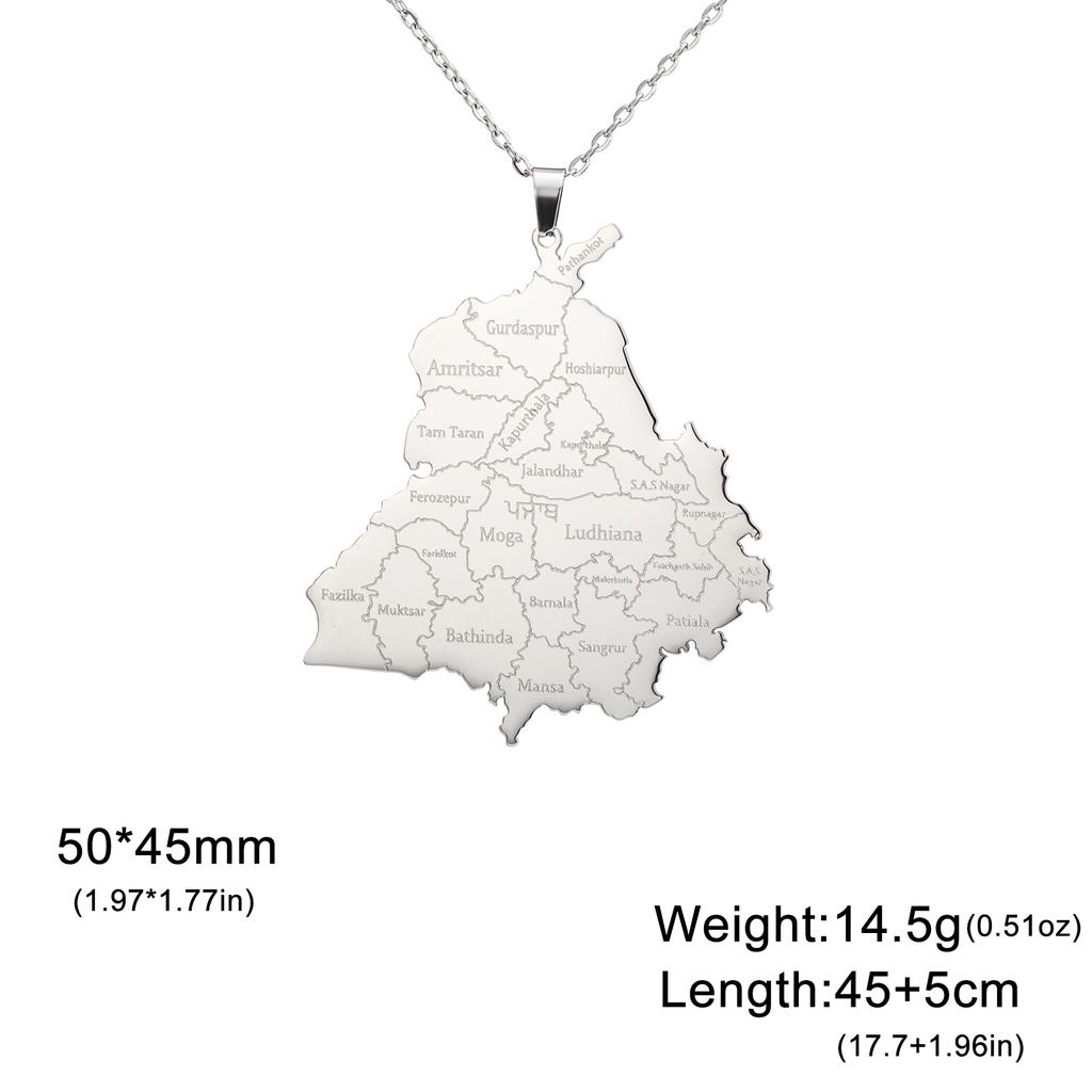 Collana con Ciondolo Mappa del Punjab in Acciaio Inossidabile per Uomo e Donna Moda Mappa Nazionale Souvenir di Viaggio Gioielli Regalo
