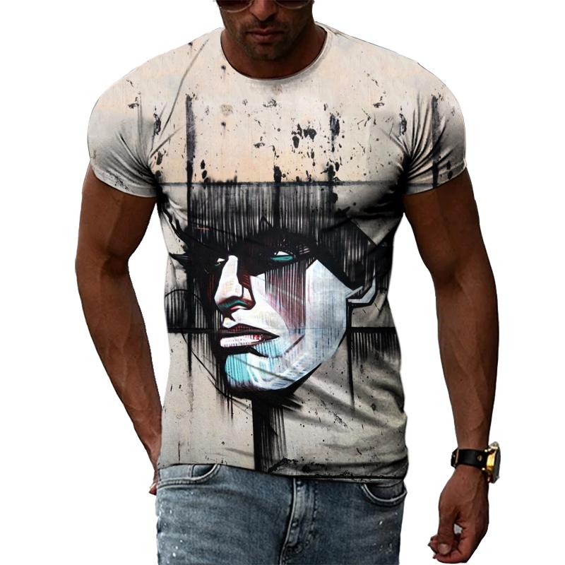 Fashion Creative Retro Graffiti Art Men T-shirts Summer Personality Sad Graphic T Shirts 3D Harajuku Print Short Sleeve Tees Top