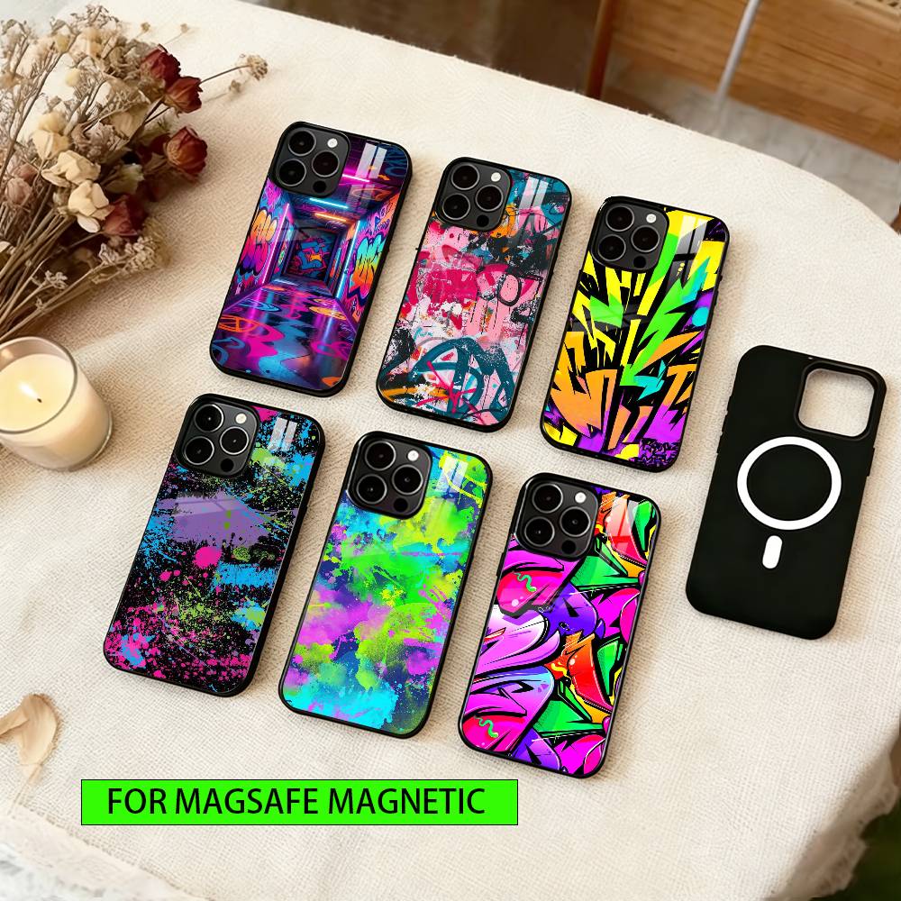 Graffiti Art Phone Case For iPhone17,16,15,14,13,12,11 Plus,Pro Magnetic with Magsafe Wireless Charging