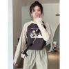 Vintage Classic Print Long Sleeve T-shirts Women Autumn Y2k Streetwear Crop Top Casual Harajuku Slim Tops