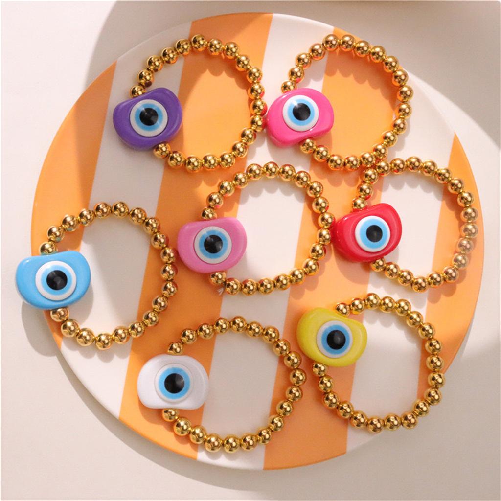 Vintage Cool Resin Blue Evil Eyes Exaggeration Bracelets Round Beaded Bangle Bohemian Jewelry Women Trend Popular Trend Bracelet