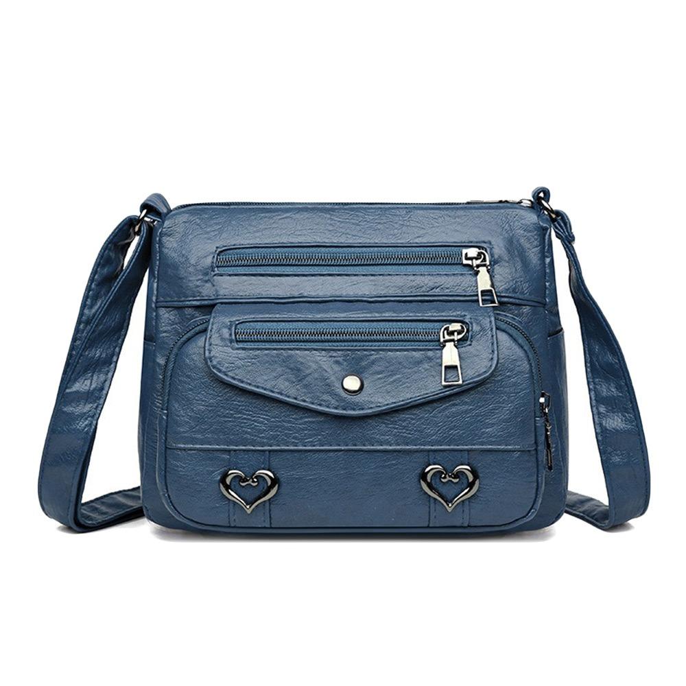 Vintage PU Leather Lady Crossbody Bag Multi Layer Large Capacity Shoulder Bag Zipper Closure Messenger Satchel Bag Daily Use