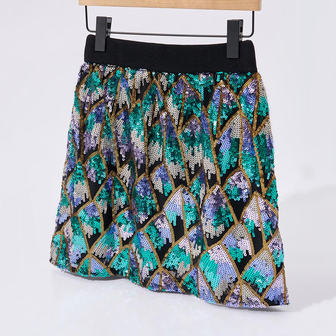 

Весенняя вязаная женская мини-юбка по индивидуальному заказу, эластичная высокая талия с блестками, роскошные вечерние юбки трапециевидной формы, сексуальные блестящие C-226 One Size синий