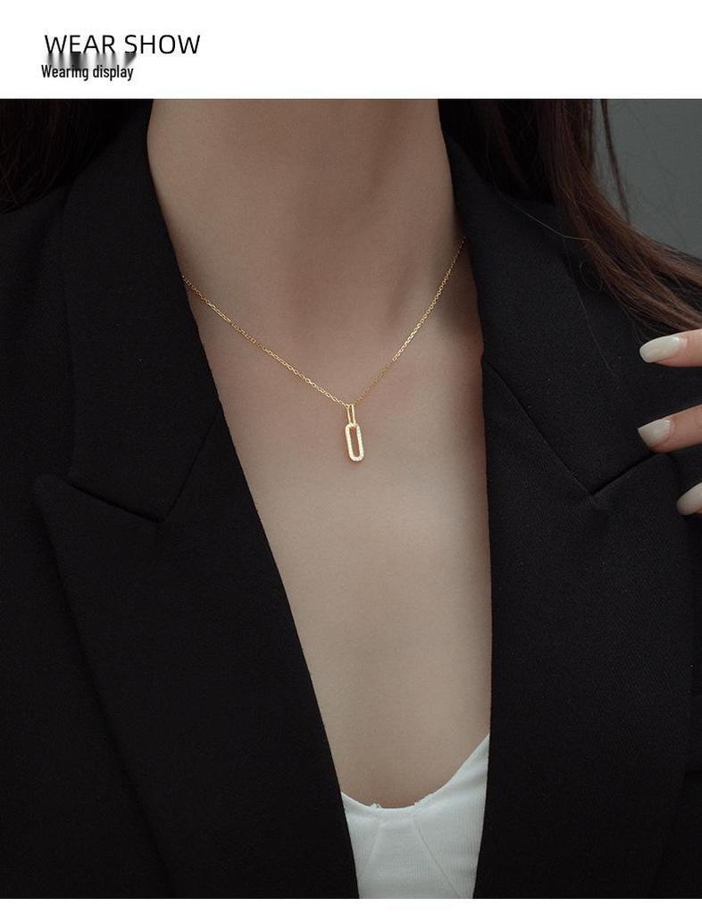 Banyan Tree S925 Silver Geometric Paperclip Necklace with Sparkling Diamond