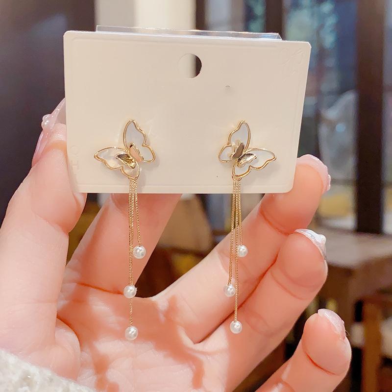 Fritillary Butterfly Fringed Earrings Ins Light Luxury Earrings Design High-end Earrings