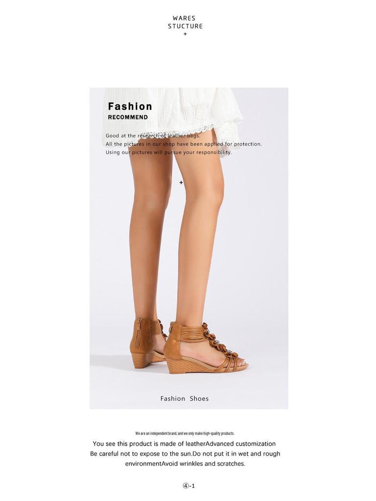 Boho etnické klínové sandály s retro květinovým designem a zadním zipem, edice 2025.