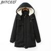 BITCED Autumn/Winter Plus Size Women's Shearling Hooded Zip-Up Fleece-Lined Coat