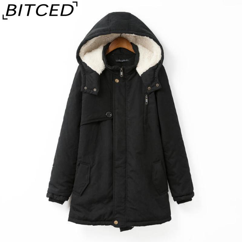 BITCED Autumn/Winter Plus Size Women's Shearling Hooded Zip-Up Fleece-Lined Coat