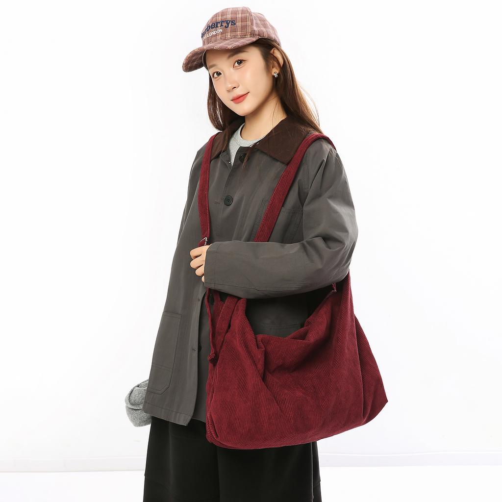 Large Capacity Flannel Shoulder Messenger Bag Women's Versatile Men's and Women's Same Lazy Wind Student Literary Backpack Men's