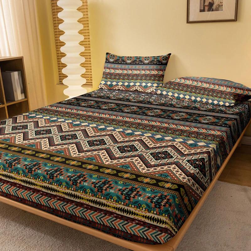 

Bohemian Patterned Frosted Bedsheet Queen Size Printed Bedspread Soft Bedding for Cozy Bedroom 71x132cm