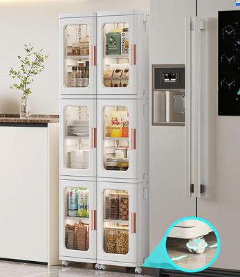 Schmaler Badezimmer-Aufbewahrungsschrank mit Türen und Regalen, schmaler Aufbewahrungs-Organizer aus Kunststoff mit 3 Ebenen, zusammenklappbarer schmaler Aufbewahrungsschrank