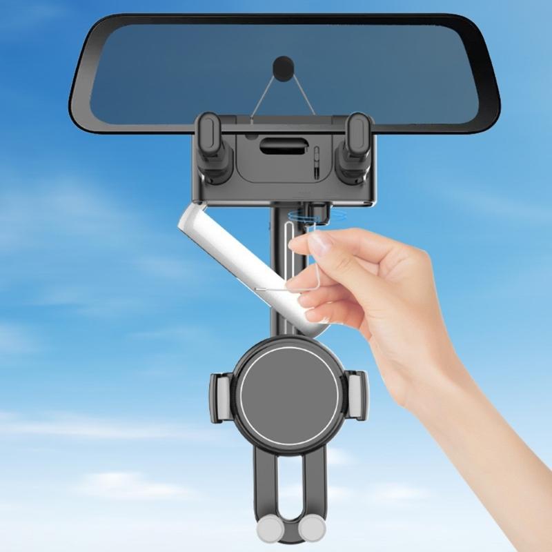 Universal Car Rearview Mirror Smartphone Mount 360 Degree Rotation And Adjustable Length Suitable For Any Vehicle Model