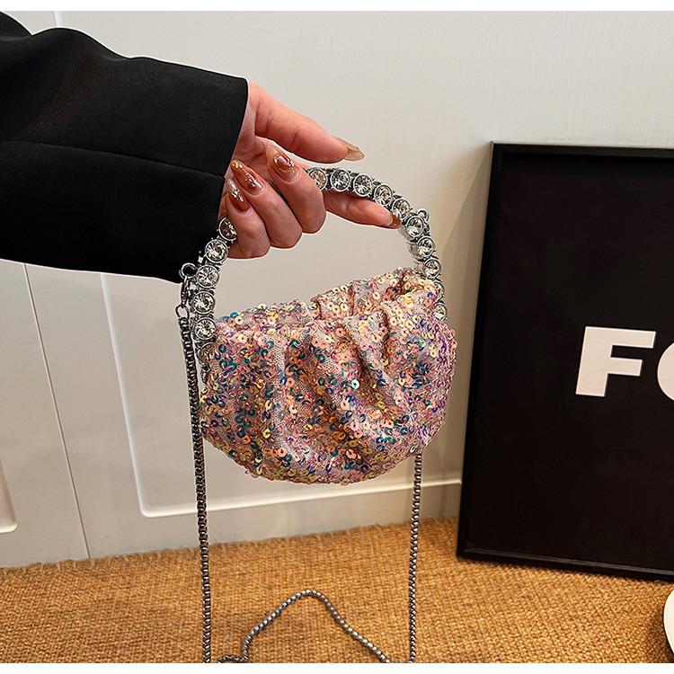 Glamorous Sequin Chain Bucket Bag Women's Urban Minimalist Shoulder Bag