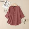 ZANZEA Women Casual V-Neck Solid Color 3/4 Sleeve Blouse