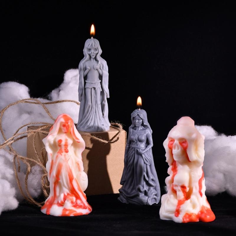 4Pcs Halloween Theme SIlicone Candle Molds Halloween Bride Silicone Candle Molds for Epoxy Resin, Halloween Decoration
