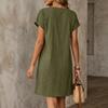 Damen Lässiges Locker Geschnittenes Pulloverkleid Kurzarm Knopfleiste Vorne Rundhals Entspannte Passform Sommerkleid