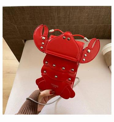 Sac à bandoulière PU Forme Écrevisse Drôle Pour Femmes Été Rouge Sac Téléphone Chaîne Filles Petit Sac Bandoulière