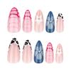 24pcs Long Almond False Nails Rose Re Crocodile Pattern Simple White Flowers Fake Nails French Detachable Press On Nails Women