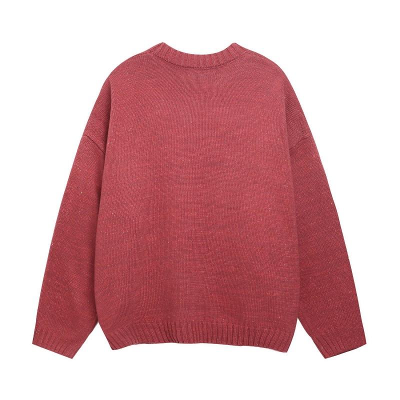 Oversized Relaxed Fit Acrylic Knit Sweater With Letter Print - Unisex Round Neck Long Sleeve Winter