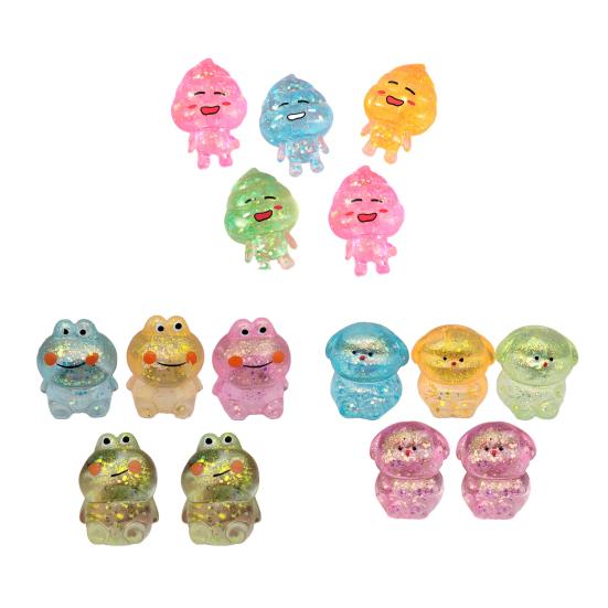 Yousheng 5Pcs Glitter Animal Stress Sugar Ball Anxiety Relief Clear Frog Dog Cartoon Shit Squeeze Sensory Toy Decompression Fidget