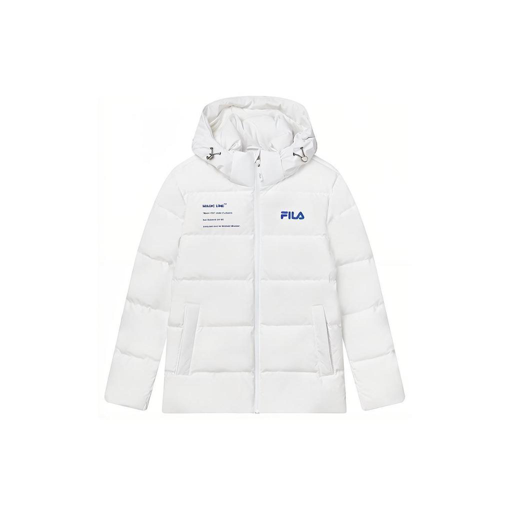 FILA Letter Logo Printed Thick Hooded Down Jacket Men Outerwear Standard-White F11M149901FWT