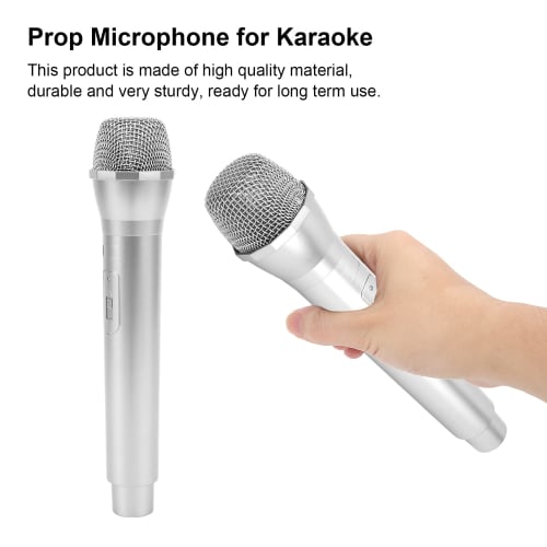 Fake Microphone for Karaoke, Singing Prop Microphone, Lightweight and Durable, 2.5x23.5x4.9cm, Party (Silver)