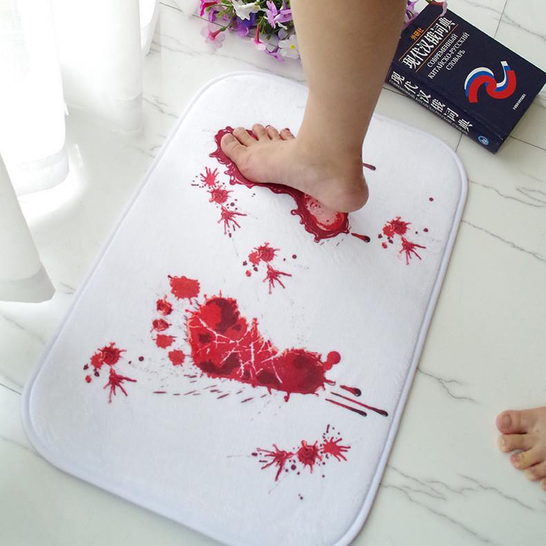 Footprint Pattern Blood Bathroom Door Mat Halloween Decorations Easy To Maintain