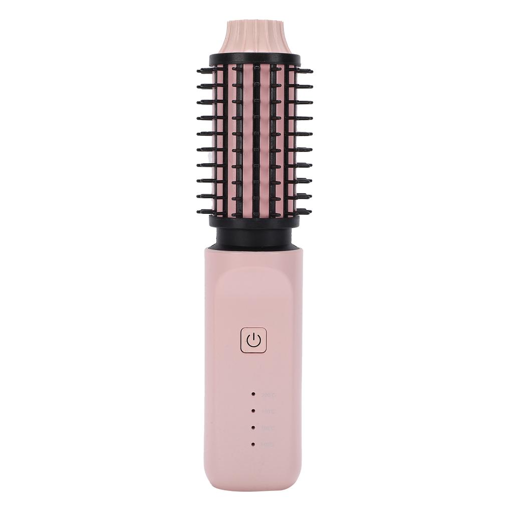 Cordless Hair Curling Iron Brush Portable Anti Scald Heated Round Thermal Brush for All Hair Type Pink