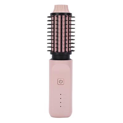 Cordless Hair Curling Iron Brush Portable Anti Scald Heated Round Thermal Brush for All Hair Type Pink