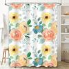 Luxury Floral Printed Shower Curtain Waterproof Bath Mat Rug Decorative Wall Hanging Home Decoration White with Pink Flowers Yel