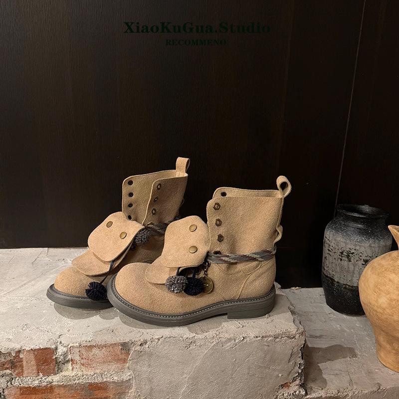 

Retro thick-soled Martin boots women s 2025 new summer versatile soft-soled medieval hippie fringed three-wear medium boots 40 абрикосовый