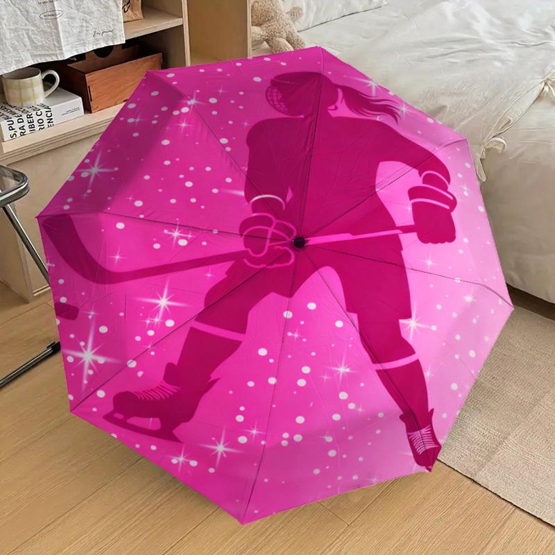 1pc Hockey Player Pattern Umbrella Design Automatic Opening and Closing Umbrella, High-quality Travel Umbrella, c1128236