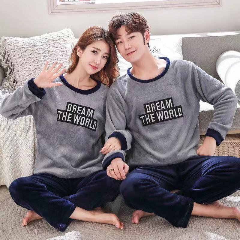 Unisex Flanel Gecelik Yeni Kadın Erkek Kış Sıcak Polar Çiftler Pijama Takımı Aşıklar Gecelik Sevimli Karikatür Pijama Ev Giyim