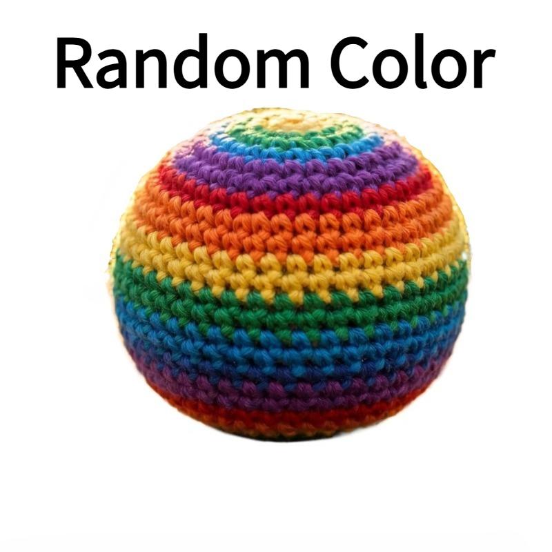 Soccer Stress Balls Rainbow Crochet Kick Toy Handmade Yarn Footbag Set for Kids Adults Outdoor Sport Coordination Balance Training Equipment Random Color 1PCS