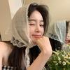Beige Floral French Lace Triangle Scarf: Versatile Headscarf, Hairband, or Bag Accessory