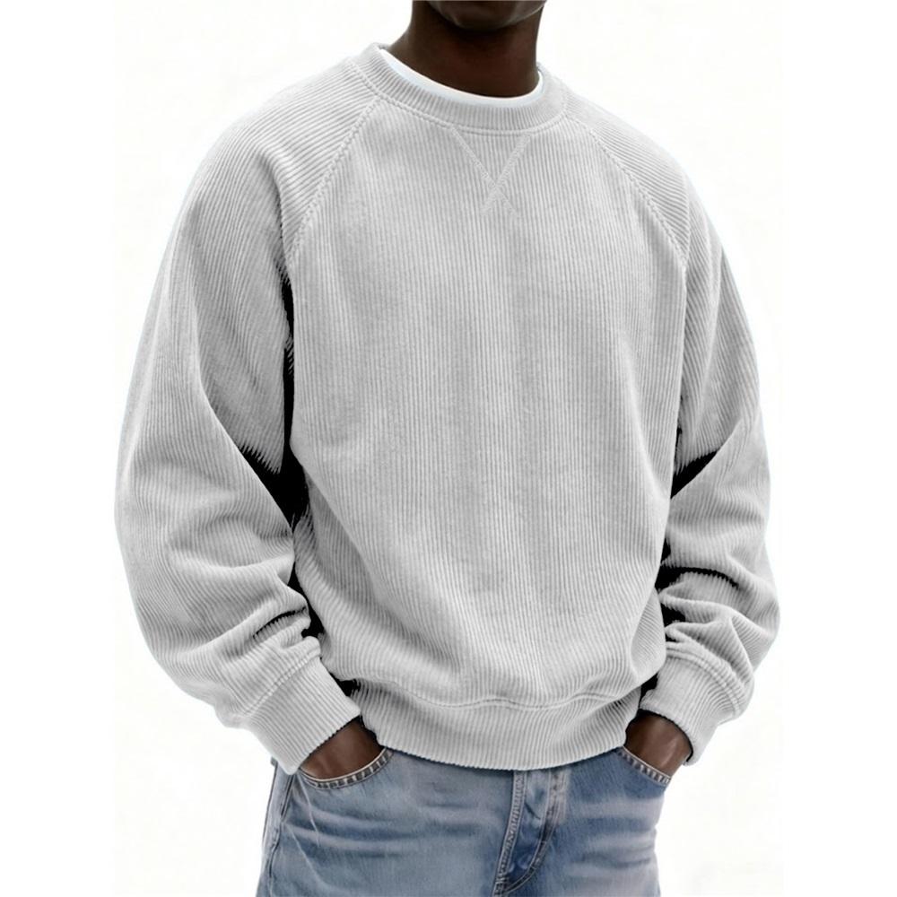 Felpa in velluto a coste da uomo a girocollo larga per autunno e inverno, pullover da uomo a maniche lunghe, top casual