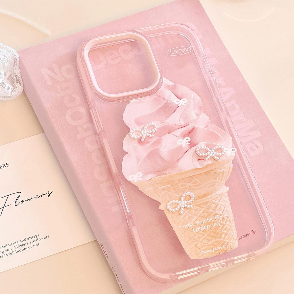 Sweet Three dimensional IPhone 15 Apple 16 Promax Phone Case Suitable for 14 Pink Ice Cream 13 Anti Fall 11 Soft
