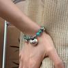 S925 Silver Lotus Turquoise Yuanbao Lock Bracelet for Women - Niche Design with a Retro, Versatile, High-End Feel.