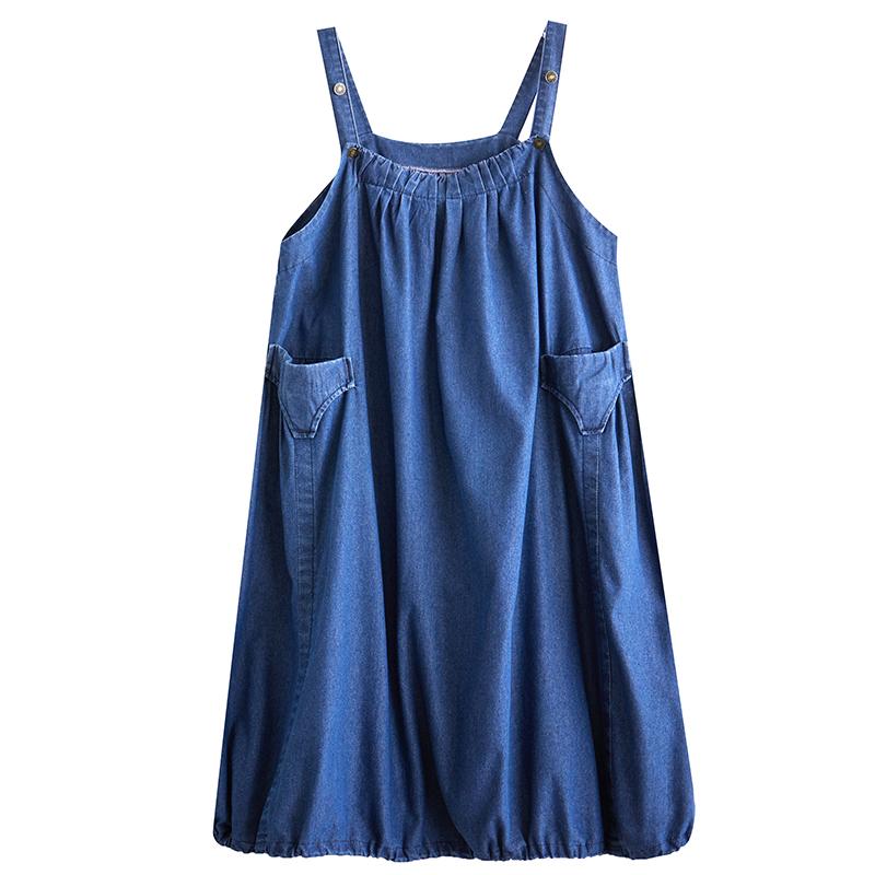 

Летнее платье больших размеров для женщин, джинсовое, свободное, длинное, винтажное, повседневное, темно-синее, без рукавов, свободного покроя 2XL