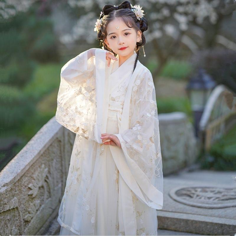 2025 Off-White Hanfu-Kleid für Mädchen: Wei Jin Stil für Frühjahrs- und Herbstaufführungen