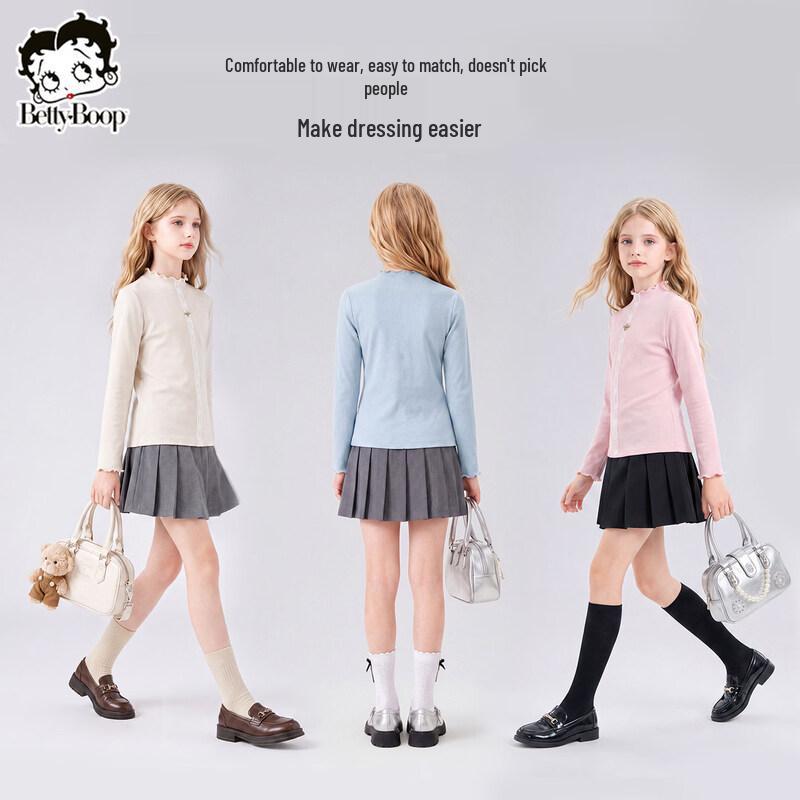 Betty Girls' 2026 Spring Autumn Mock Neck Knit T-Shirt