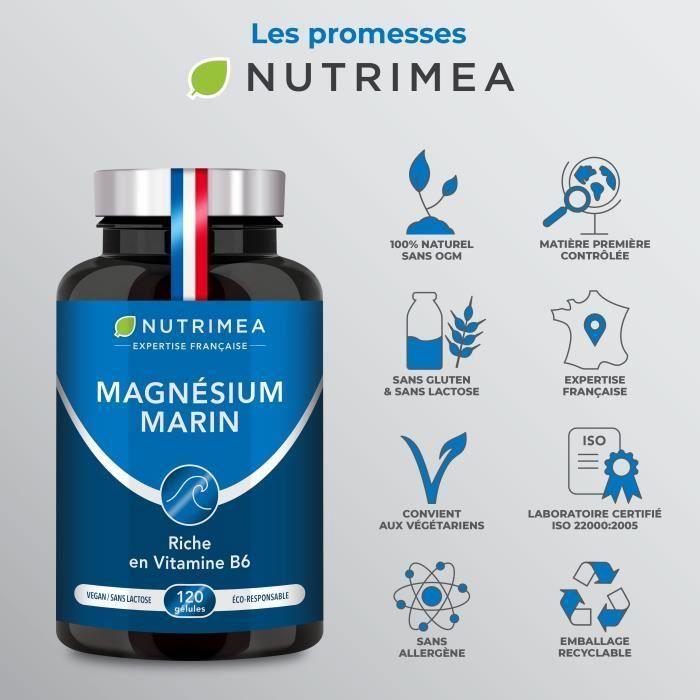 Magnesium marin + vitamine b6 300 mg • 120 gélules hautement dosées • source de forme et de tonus • combat la fatigue - nutrimea