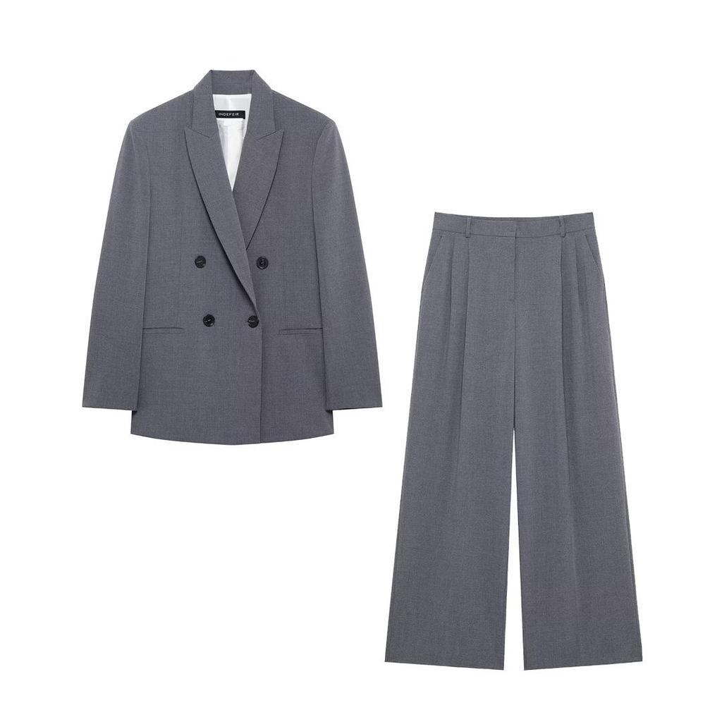 Spring 2025 Women's European & American Style Padded Shoulder Suit Jacket with Casual Pants