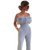 2025 Spring/Summer European & American Women's Feather Bandeau One-Shoulder Backless Jumpsuit