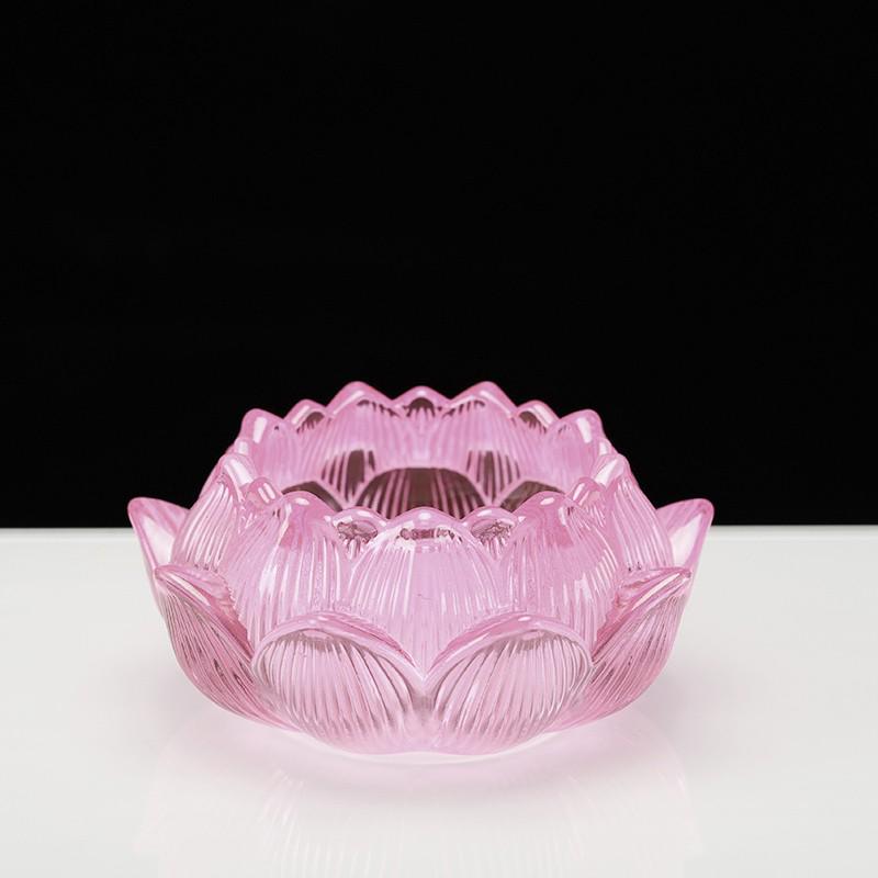 Porta candela in ghee a forma di loto di cristallo a sette colori per offerte a Buddha